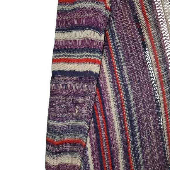 Billabong Knit Cardigan Sweater Women's M Open-Front Shark-Tooth Striped Beach - Picture 6 of 9